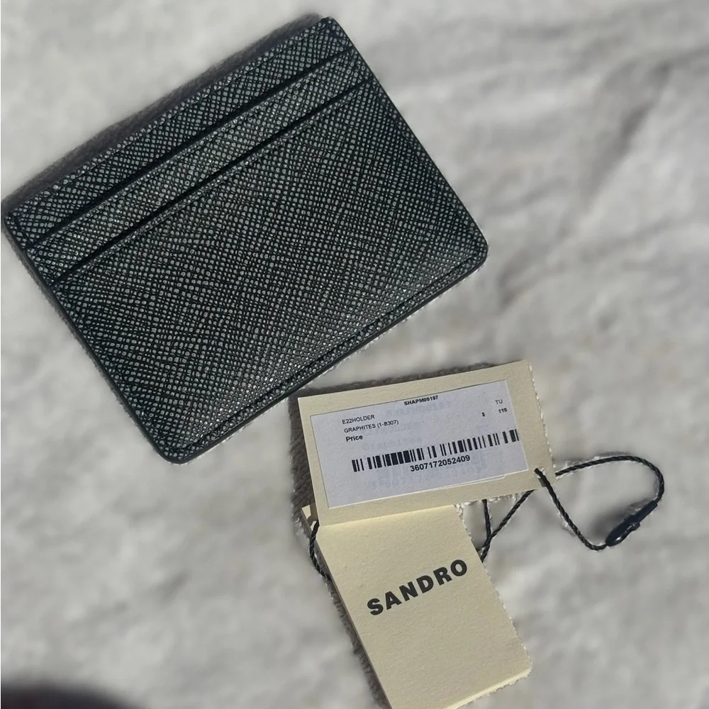 Sandro Black Textured Leather Card Holder RECONSTITUTED LEATHER CARDHOLDER - Picture 2 of 5